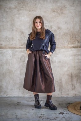 Taftová midi sukně Bronze Brown