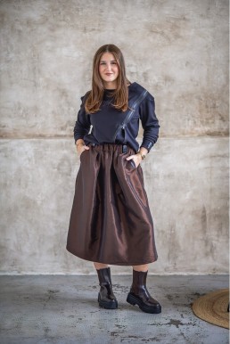 Taftová midi sukně Bronze Brown