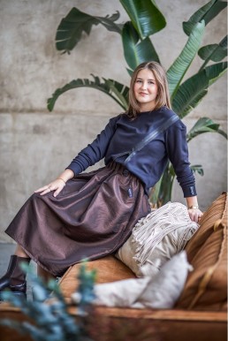 Taftová midi sukně Bronze Brown