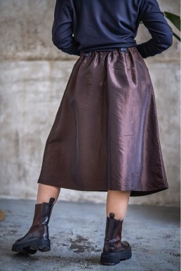 Taftová midi sukně Bronze Brown