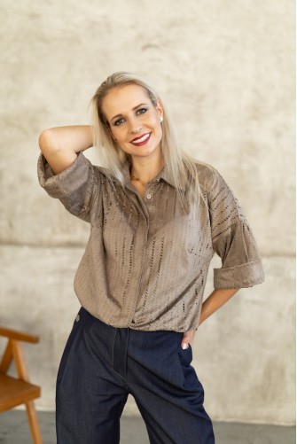 CROP kabátek/košile DOLCE TAUPE vysekávaný semiš