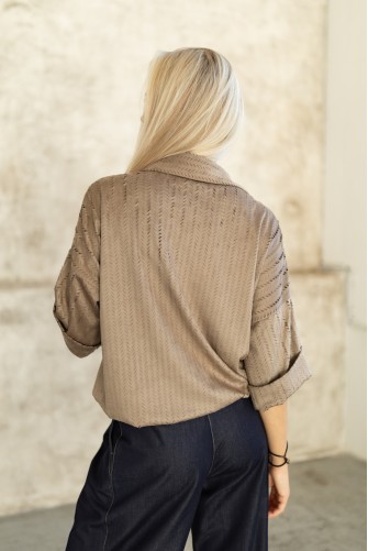 CROP kabátek/košile DOLCE TAUPE vysekávaný semiš