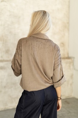 CROP kabátek/košile DOLCE TAUPE vysekávaný semiš