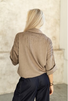 CROP kabátek/košile DOLCE TAUPE vysekávaný semiš